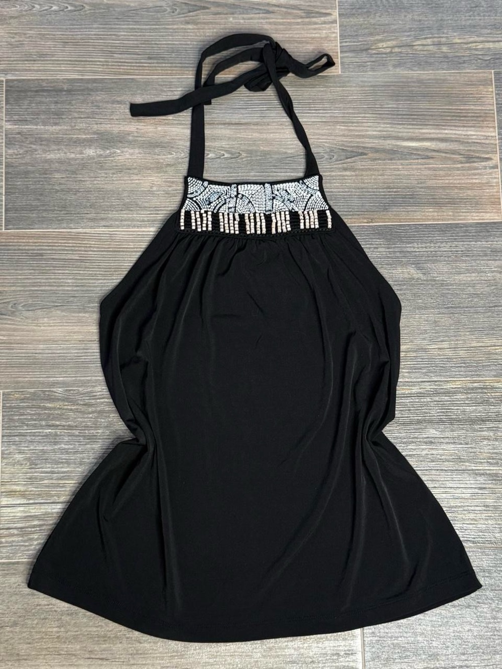 Black Tie Halter top with Beaded sequin embroidery relaxed fit day or night